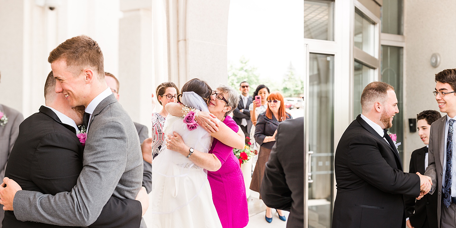 Hugging at a Toronto LDS Wedding