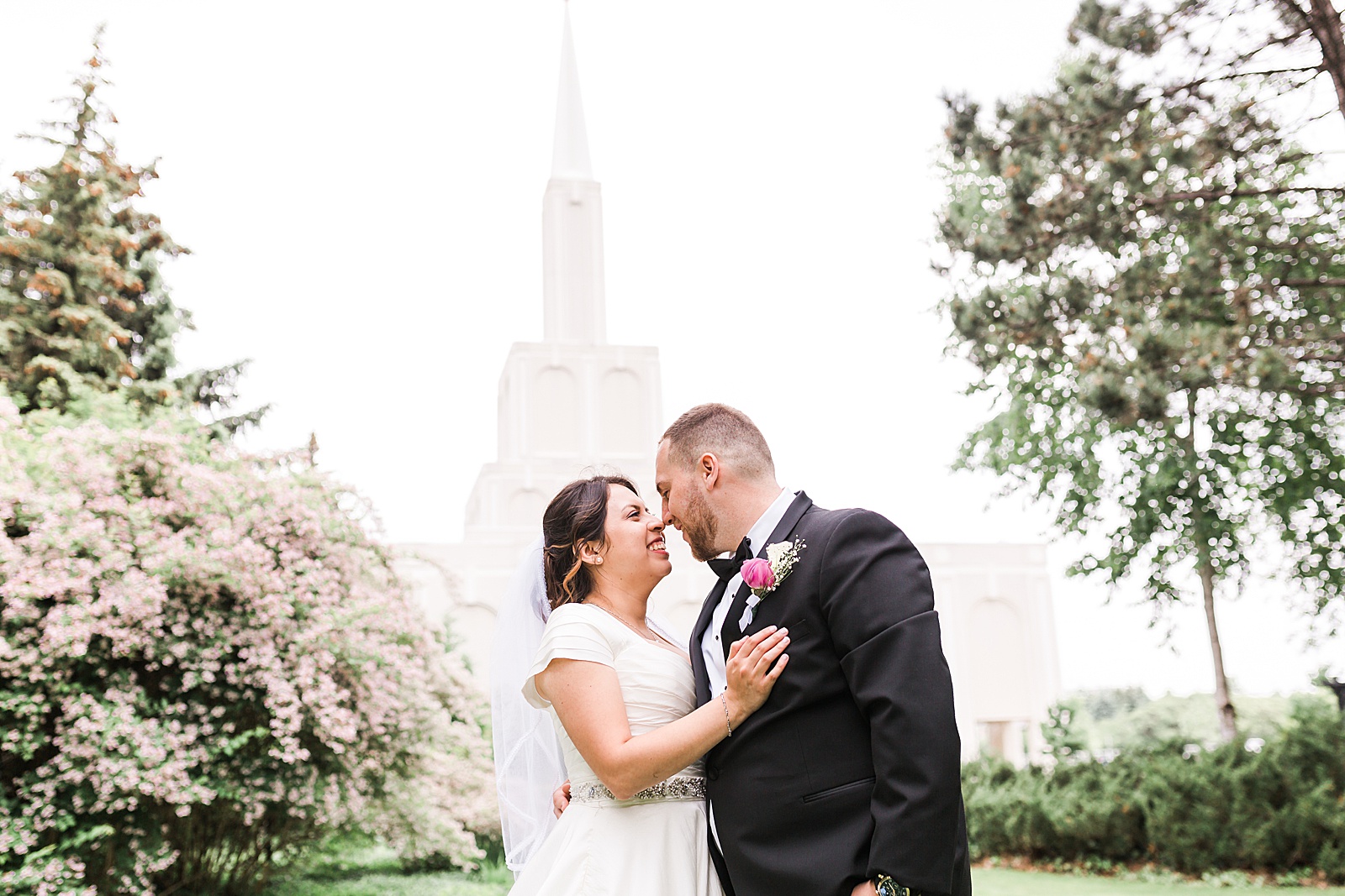 Couple in front of Toronto LDS Temple