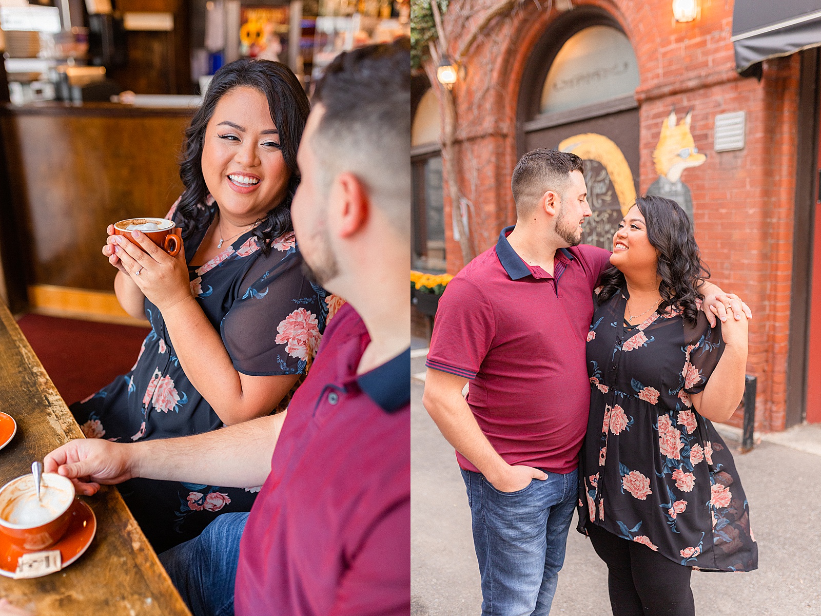 Red brick cafe engagement session