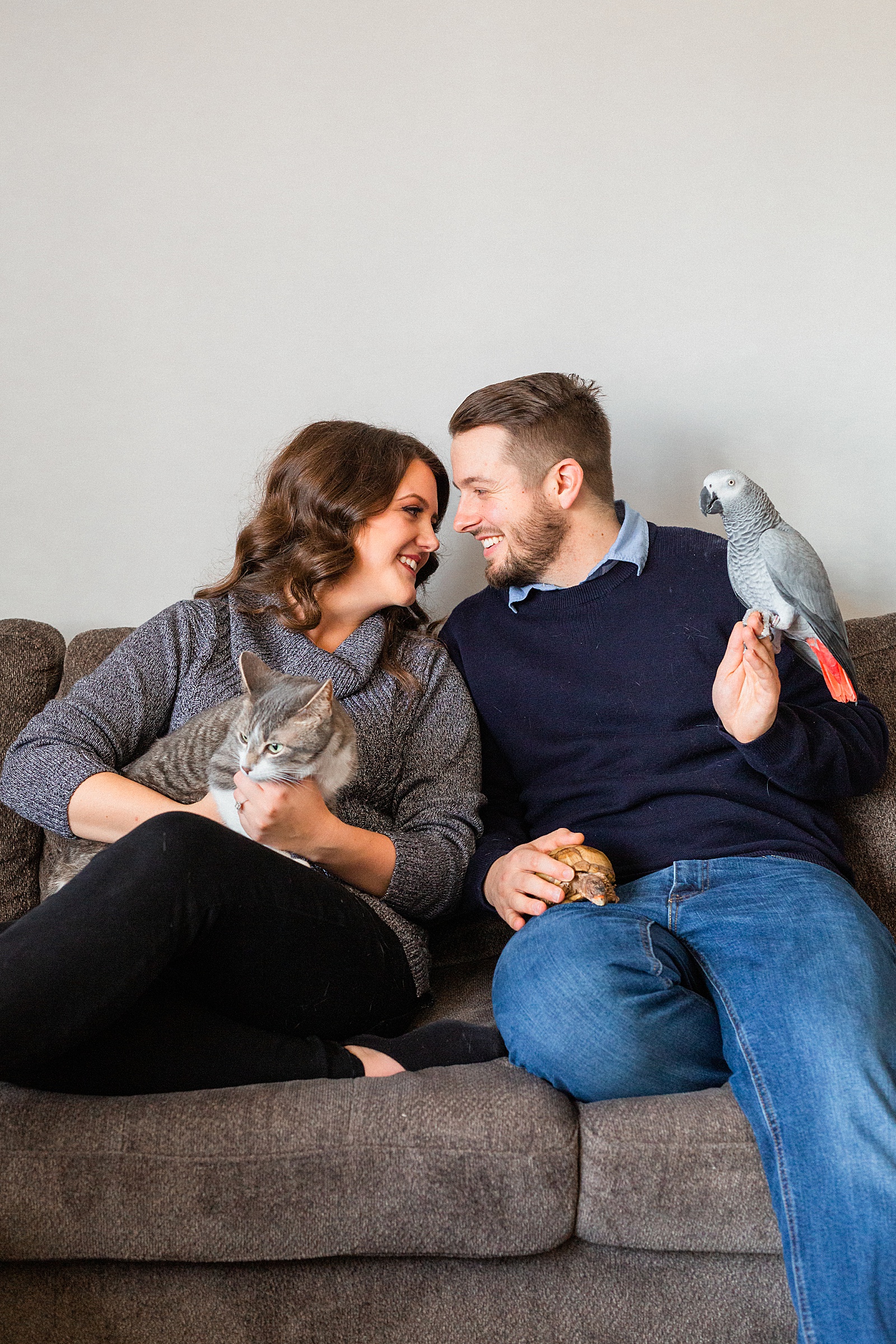 Engagement session at home with pets